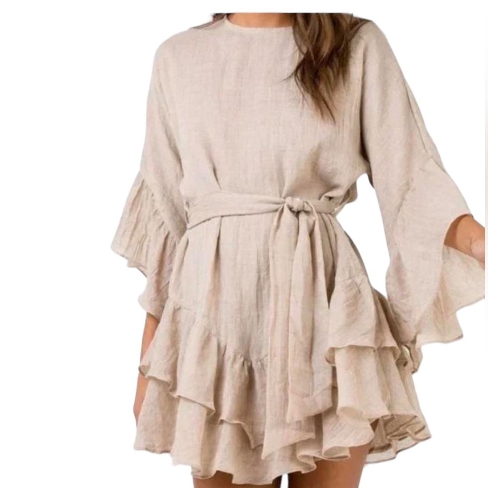 Princess Polly Beige Ruffle Mini Dress